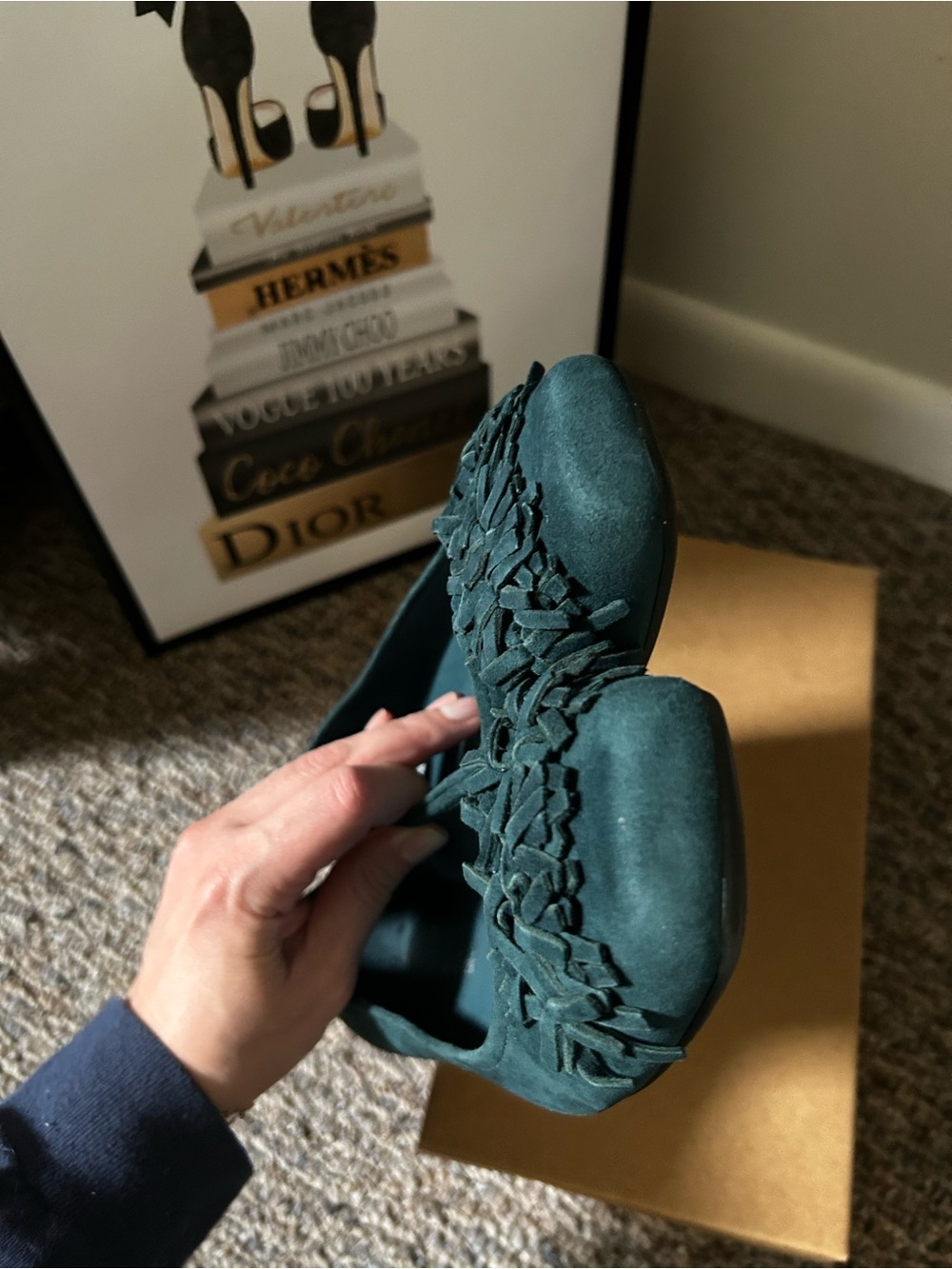 Coldwater Creek Teal Satin Fringe Ballet Flats, NWT Size 8.5M - Picture 7 of 7